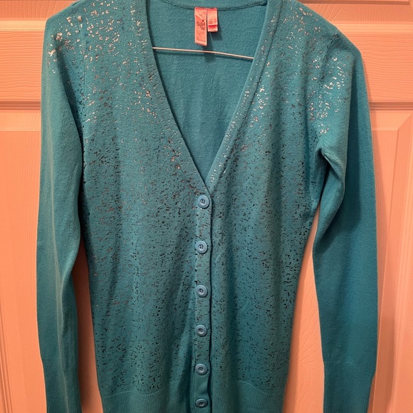 Dolled Up turquoise shimmer cardigan - Picture 1 of 5